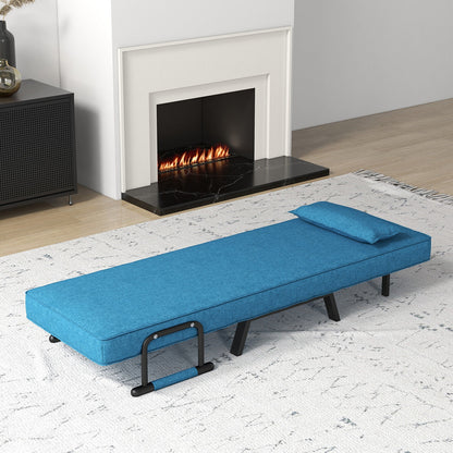 Folding 6 Position Convertible Sleeper Bed Armchair Lounge Couch with Pillow, Blue Accent Chairs at Gallery Canada