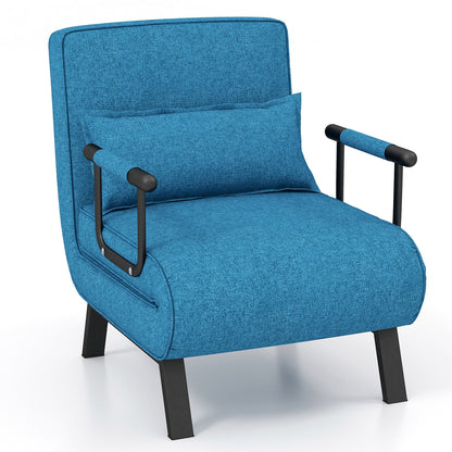 Folding 6 Position Convertible Sleeper Bed Armchair Lounge Couch with Pillow, Blue Accent Chairs at Gallery Canada