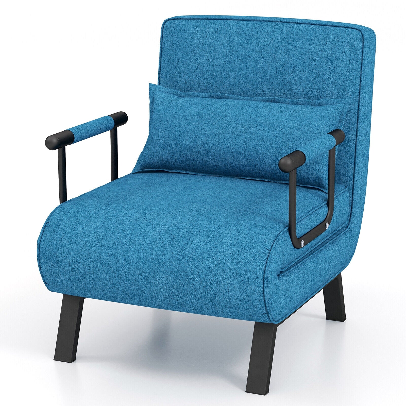 Folding 6 Position Convertible Sleeper Bed Armchair Lounge Couch with Pillow, Blue Accent Chairs at Gallery Canada