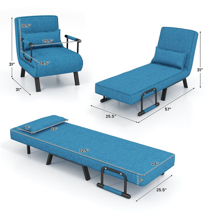 Folding 6 Position Convertible Sleeper Bed Armchair Lounge Couch with Pillow, Blue Accent Chairs at Gallery Canada