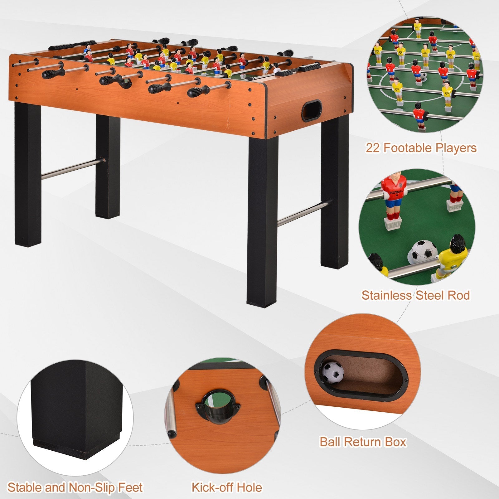 Foosball Table, 48'' Wooden Soccer Game Table, w/ 8 Rods, 2 Balls Suit for 4 Players Perfect for Arcades, Pub, Game Room - Gallery Canada