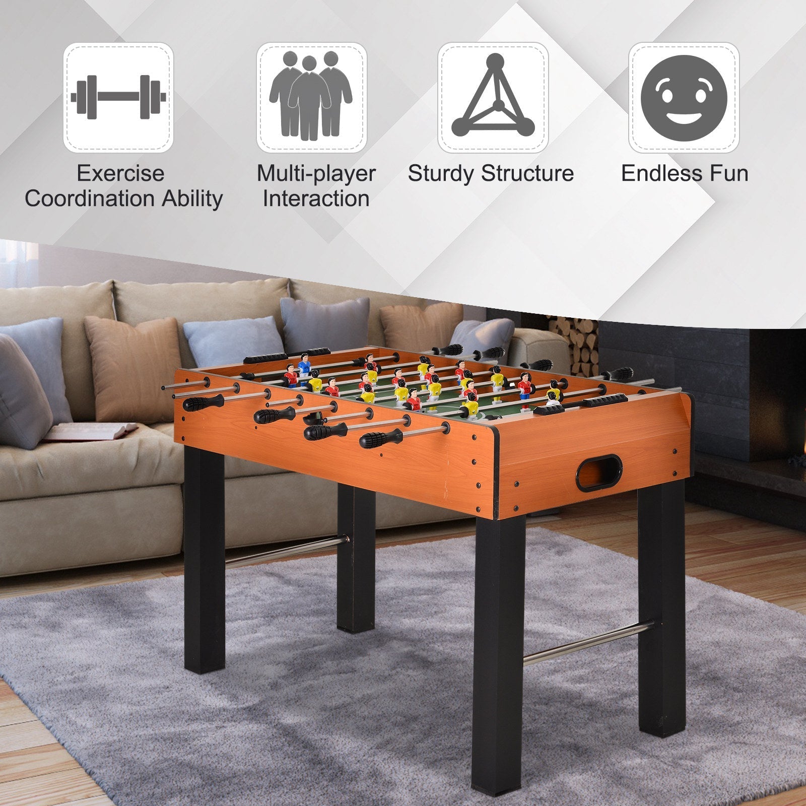 Foosball Table, 48'' Wooden Soccer Game Table, w/ 8 Rods, 2 Balls Suit for 4 Players Perfect for Arcades, Pub, Game Room - Gallery Canada