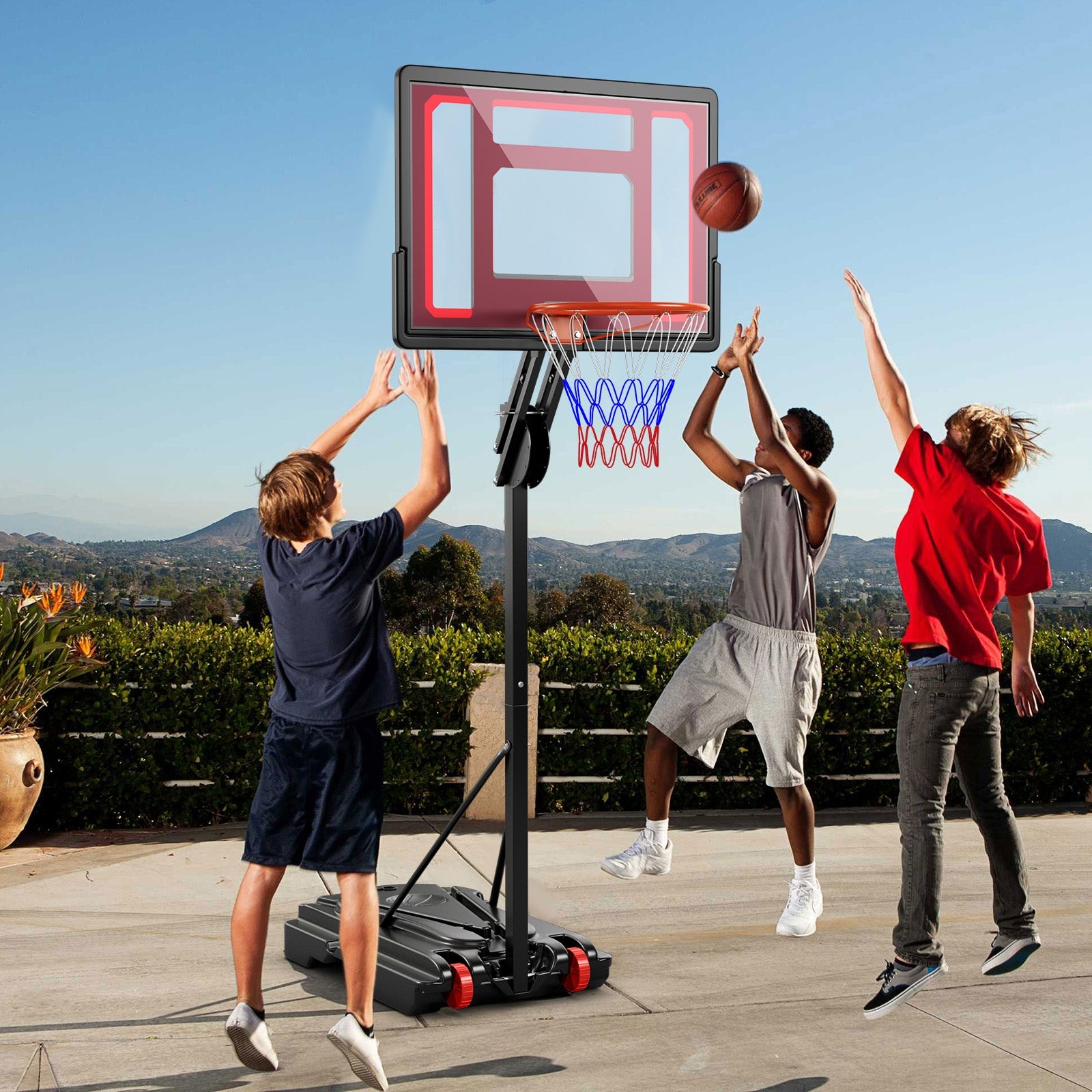 Basketball Hoop with 5-10 Feet Adjustable Height for Indoor Outdoor, Black Sport Equipments at Gallery Canada