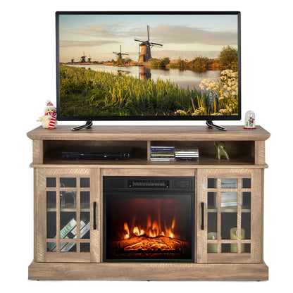 48 Inch Electric Fireplace TV Stand with Cabinets for TVs Up to 55 Inch, Natural Entertainment Centers & TV Stands at Gallery Canada