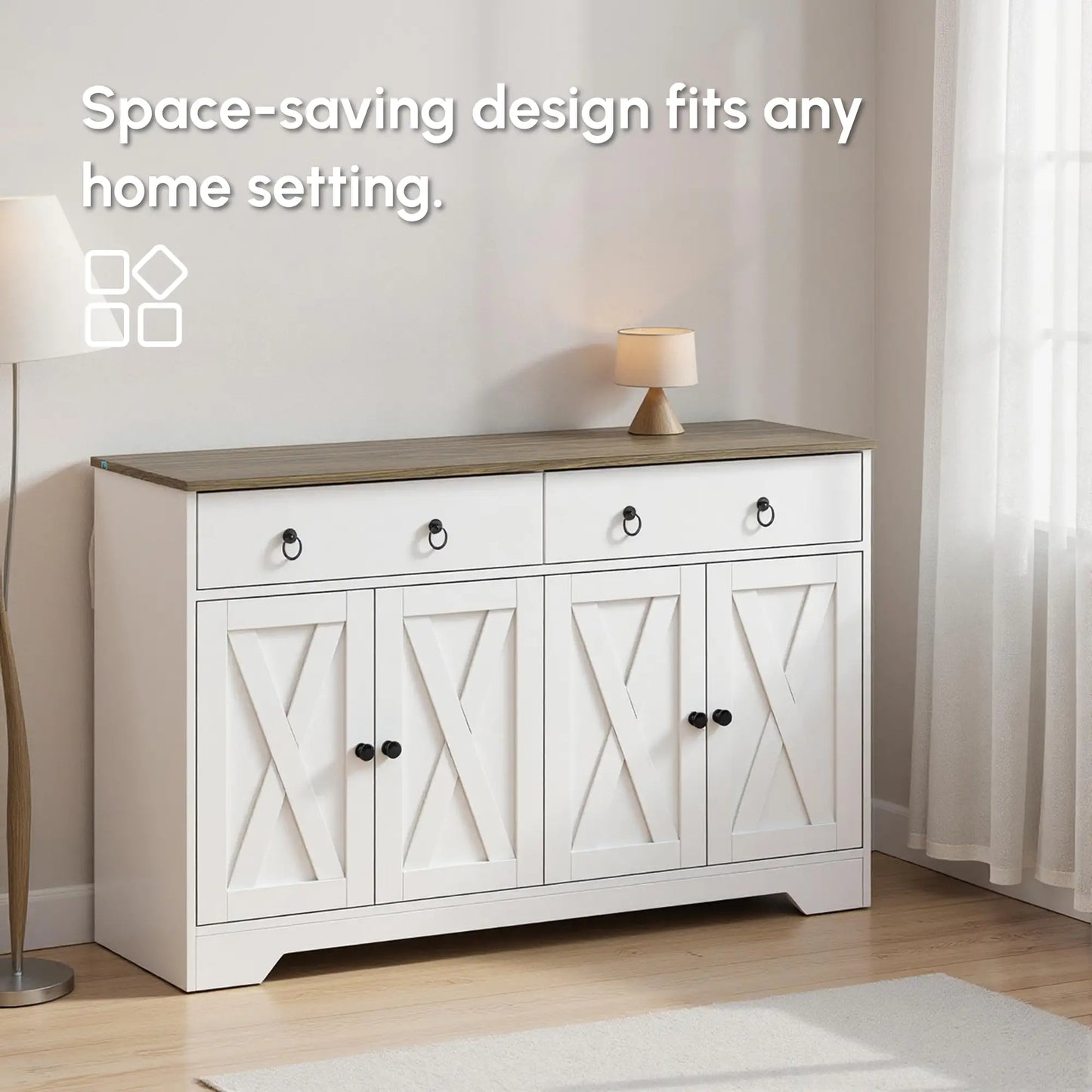 Kitchen Sideboard Cabinet, 2 Drawers, 4 Barn Doors, 2 Adjustable Shelves, White Bar Cabinets at Gallery Canada