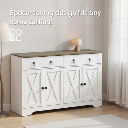 Kitchen Sideboard Cabinet, 2 Drawers, 4 Barn Doors, 2 Adjustable Shelves, White Bar Cabinets at Gallery Canada