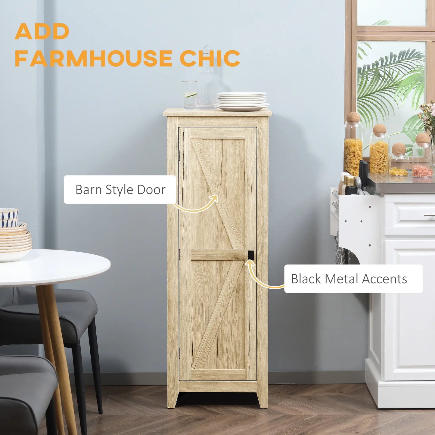 48" Farmhouse Kitchen Pantry Cabinet, Adjustable Shelves, Natural Kitchen Pantry Cabinets at Gallery Canada