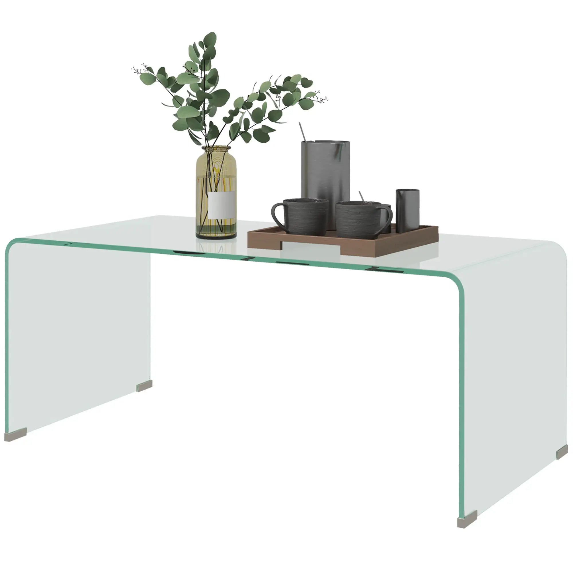 Clear Glass Coffee Table, Modern Rectangle Living Room Table, Safe Rounded Edges Coffee Tables Clear at Gallery Canada