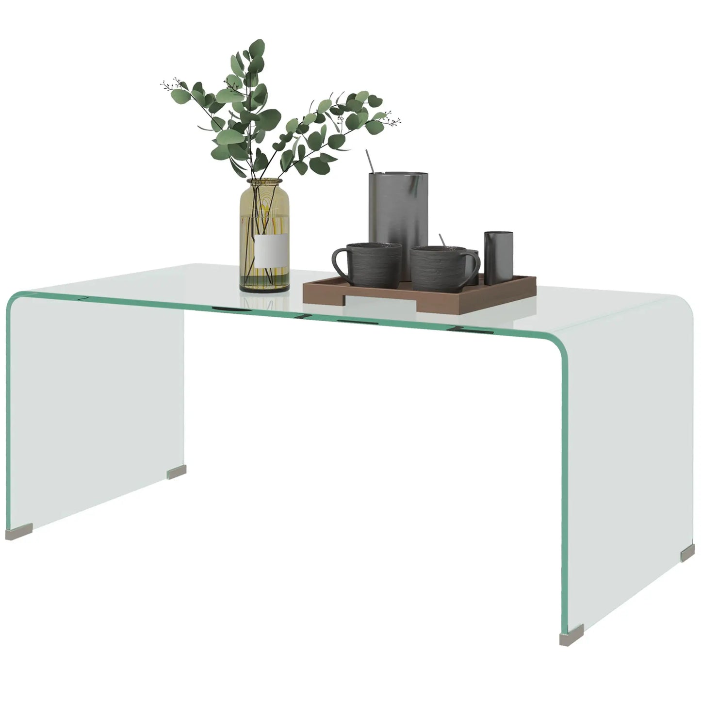 Clear Glass Coffee Table, Modern Rectangle Living Room Table, Safe Rounded Edges Coffee Tables Clear at Gallery Canada