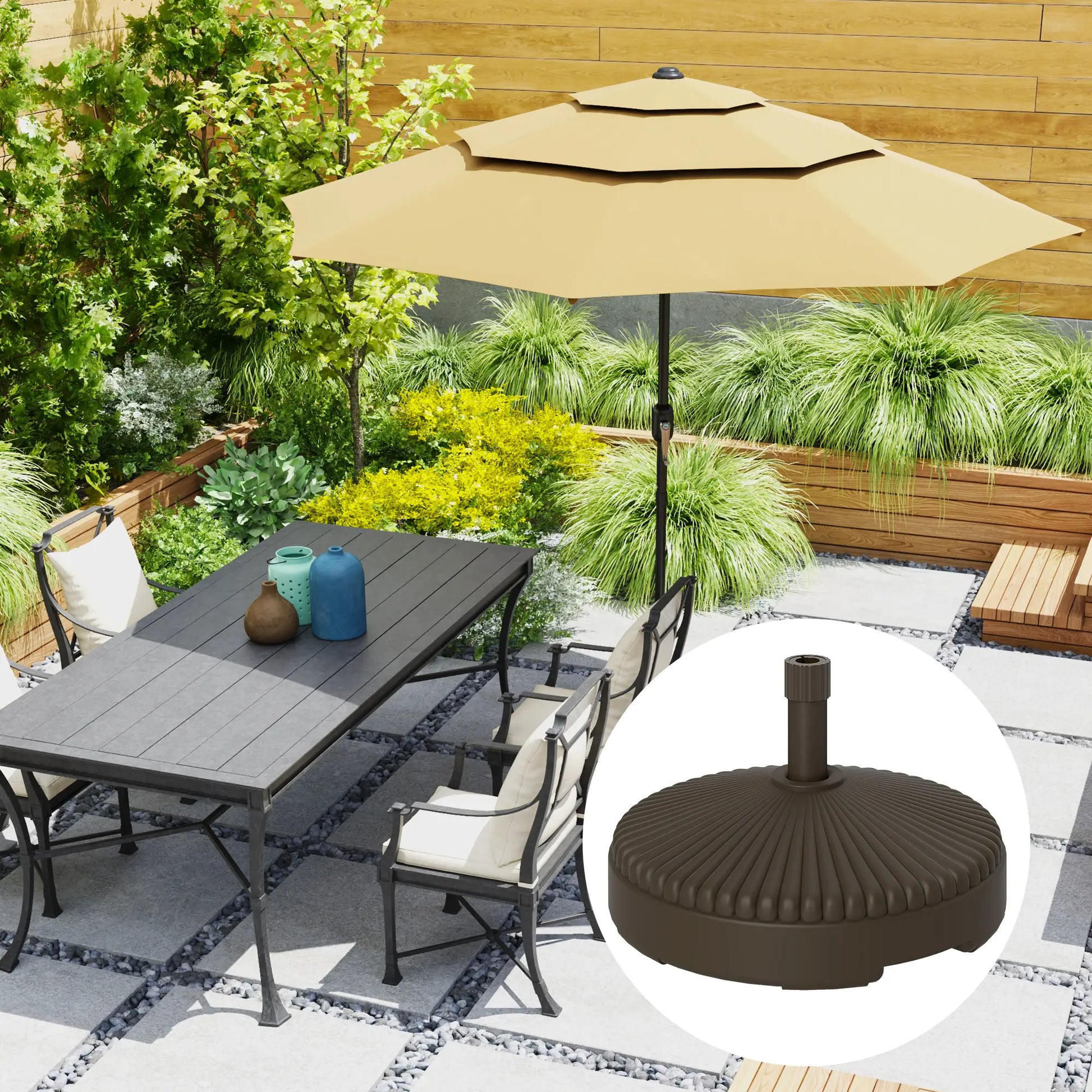 Round Patio Umbrella Base, Holds 62lbs, for Garden, Poolside, Brown Umbrella Bases at Gallery Canada