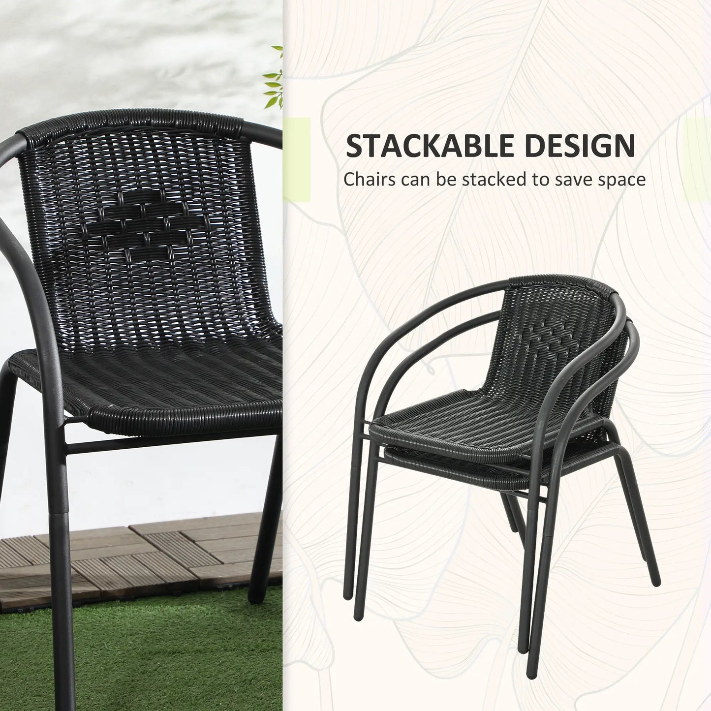 3-Piece Outdoor Wicker Set, 2 Stackable Chairs, Glass Table, Black Bistro Sets at Gallery Canada