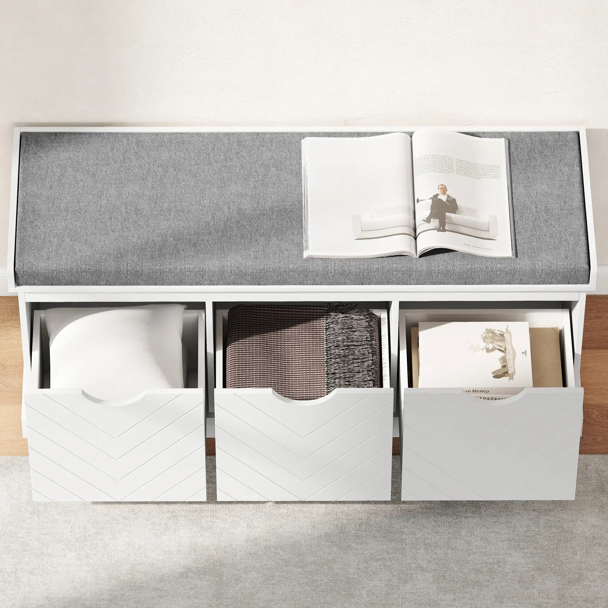 Shoe Storage Bench, 3 Drawers, Padded Seat, White Shoe Storage Cabinets & Racks at Gallery Canada