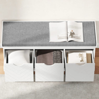 Shoe Storage Bench, 3 Drawers, Padded Seat, White Shoe Storage Cabinets & Racks at Gallery Canada