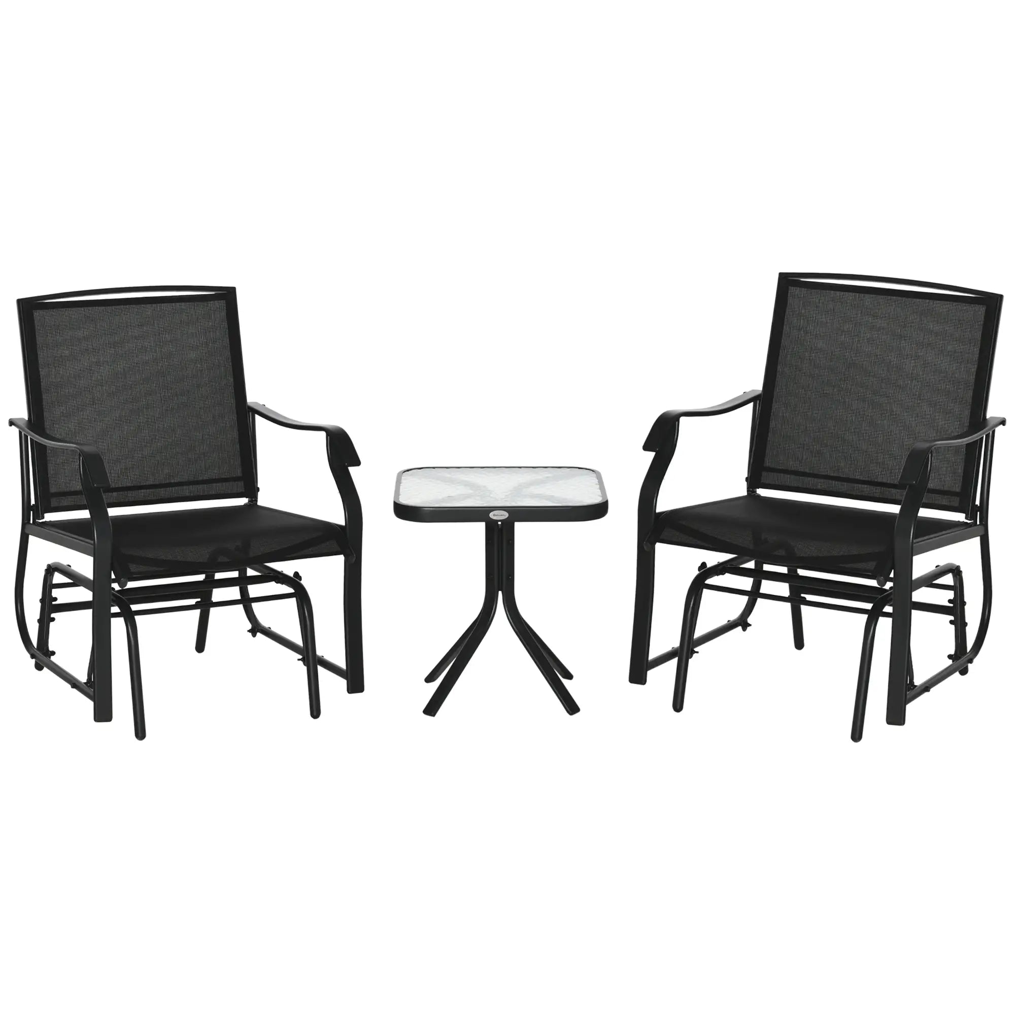3 Piece Patio Glider Set, Breathable Mesh Seat, Glass Top Table, Black Outdoor Gliders at Gallery Canada
