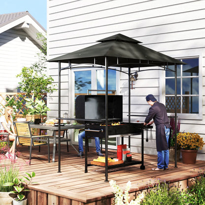 8' x 5' Outdoor Grill Gazebo, Double Tiered With Shelves, Dark Grey BBQ Grill Gazebos at Gallery Canada