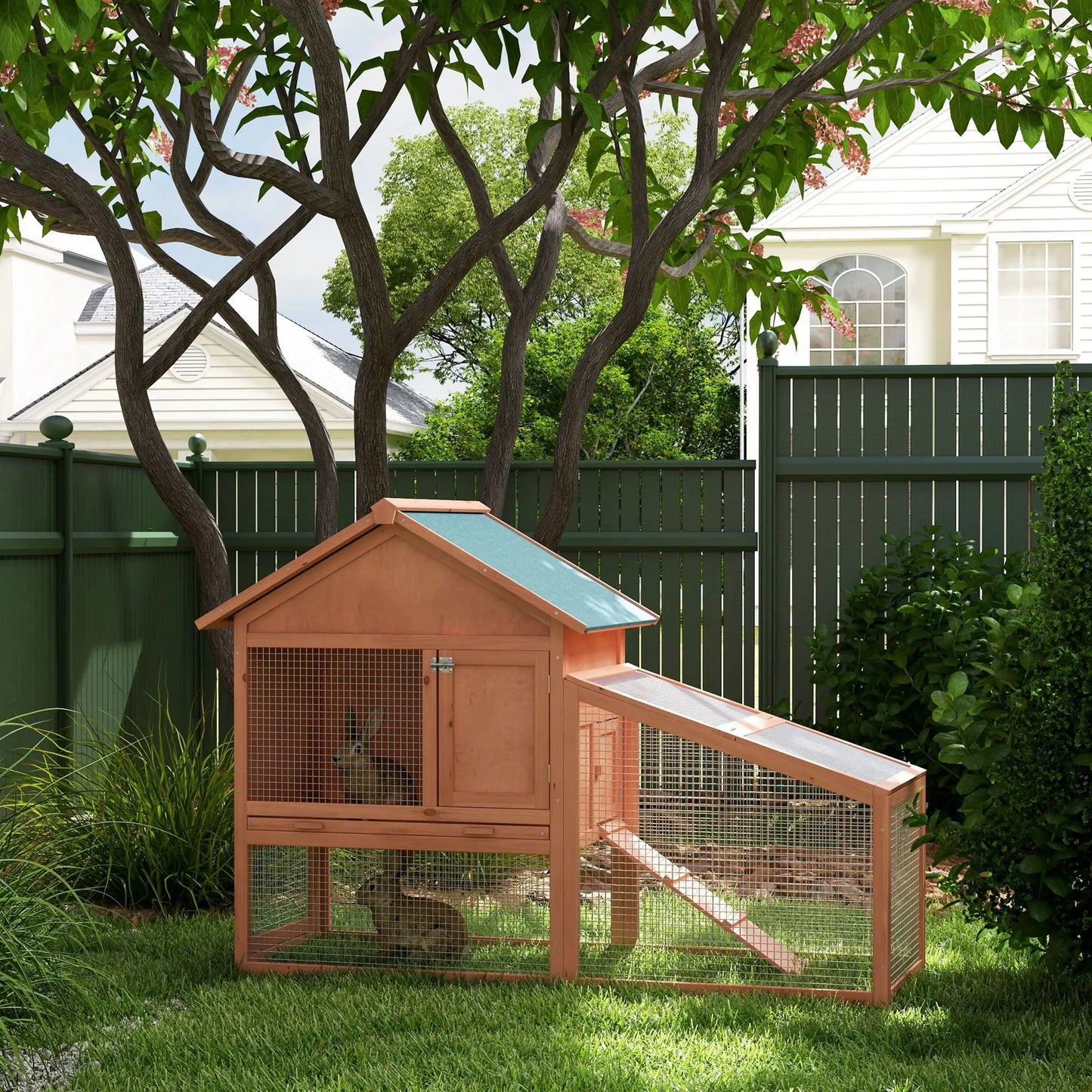 2 Tier Rabbit Hutch, Bunny House Guinea Pig Cage, Removable Tray, Ramp, Asphalt Roof Rabbit Hutch at Gallery Canada