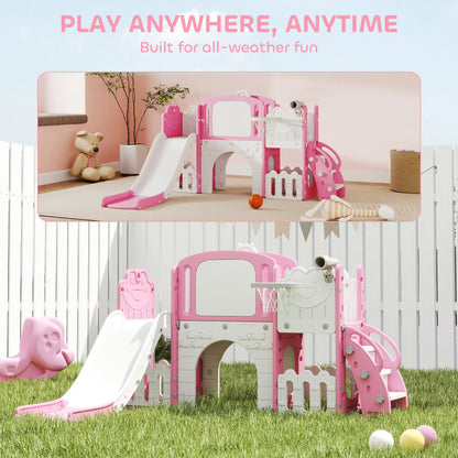 7 In 1 Toddler Slide With Basketball Hoop, Climbing Frame, Telescope, Drawing Board, Storage Box, Pink Gym Sets & Swings at Gallery Canada