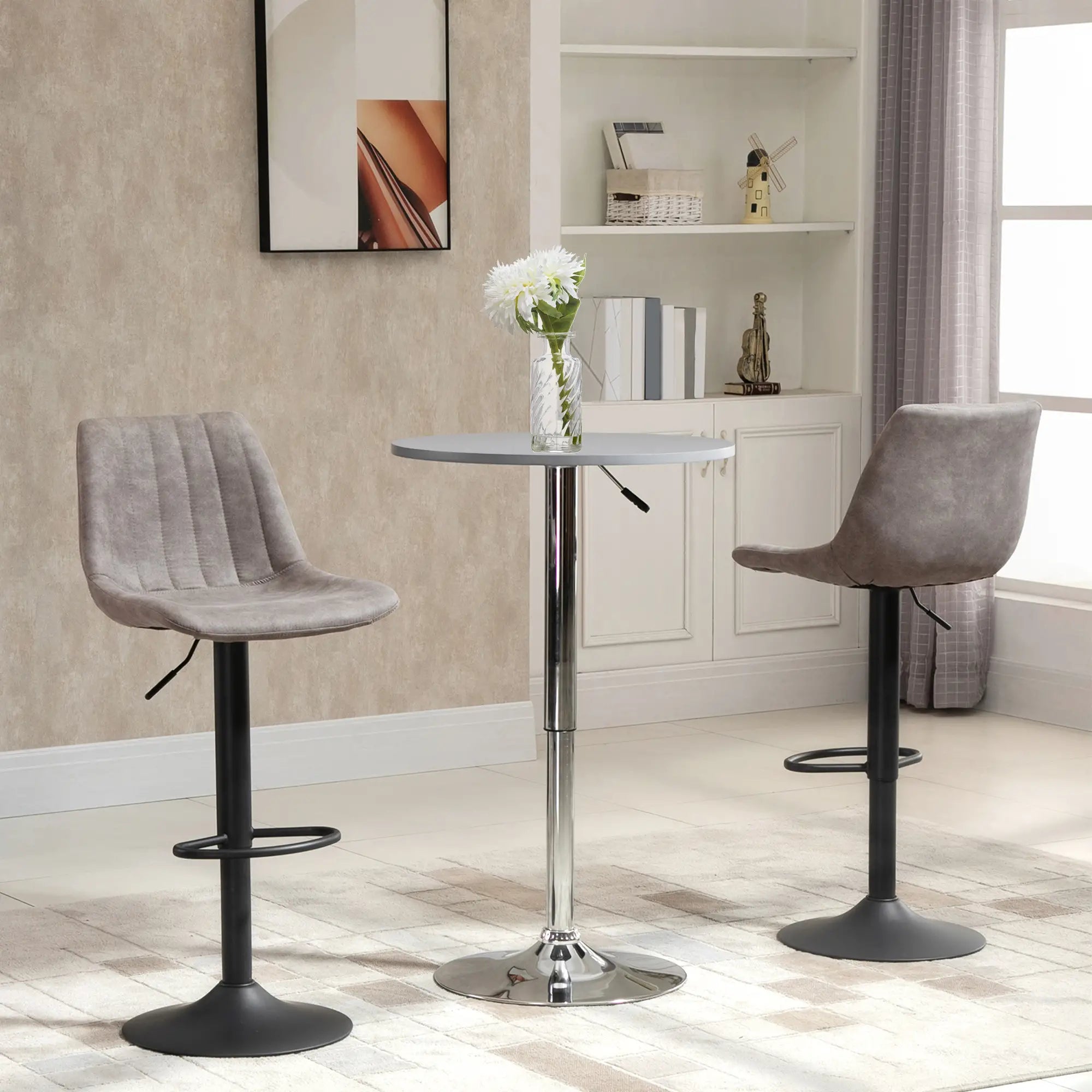 Adjustable Bar Stools Set of 2, Swivel with Back, Footrest, Grey Bar Stools at Gallery Canada