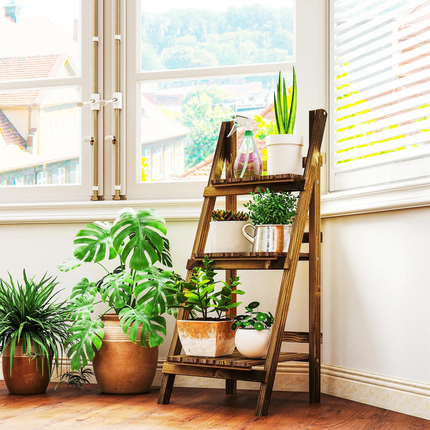 Foldable 3-Tier Wooden Plant Stand, Garden Indoor Outdoor, 16" x 15" x 37" Plant Stands at Gallery Canada
