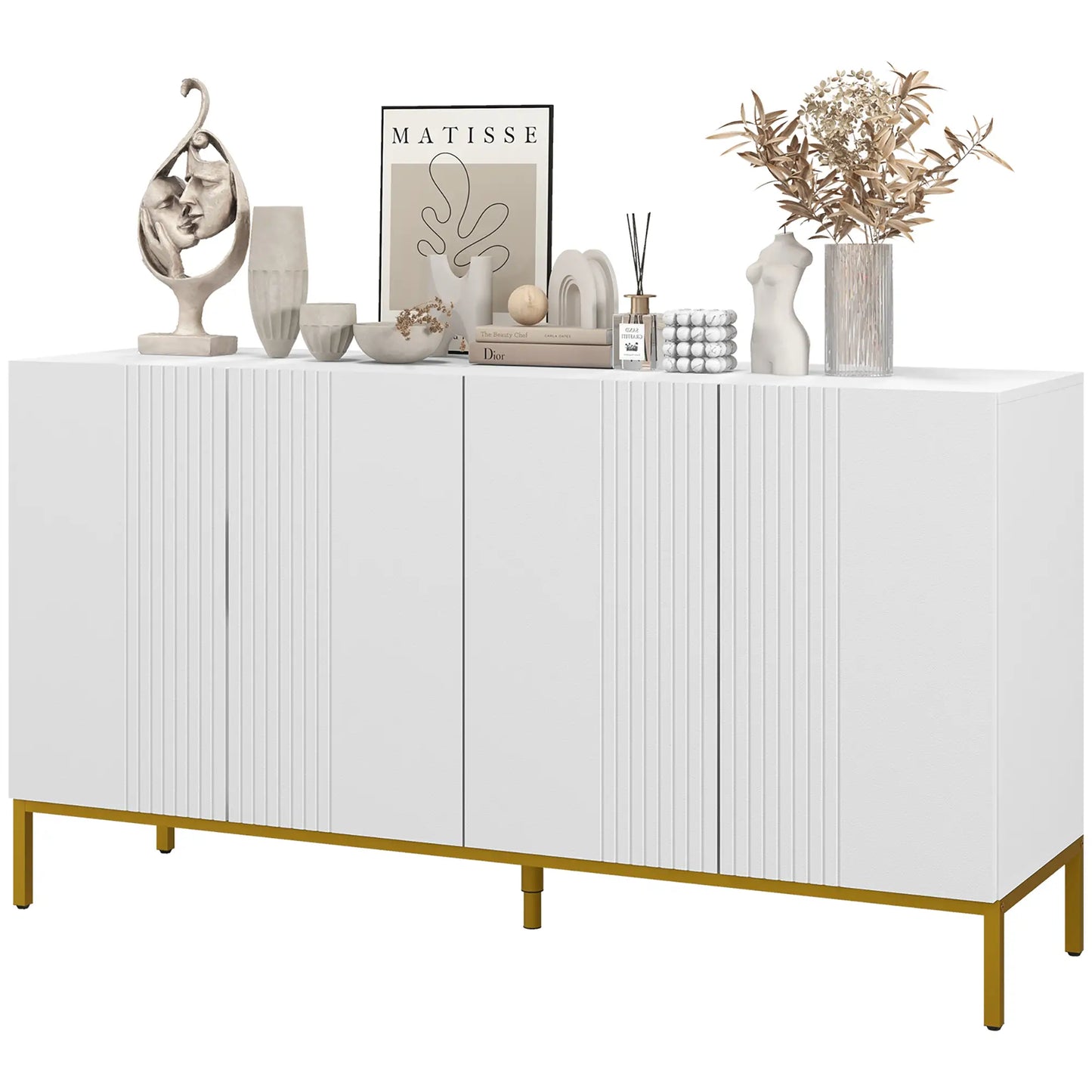 Sideboard Storage Cabinet, Adjustable Shelves, Soft-Close Doors, White Kitchen Pantry Cabinets White, Gold at Gallery Canada