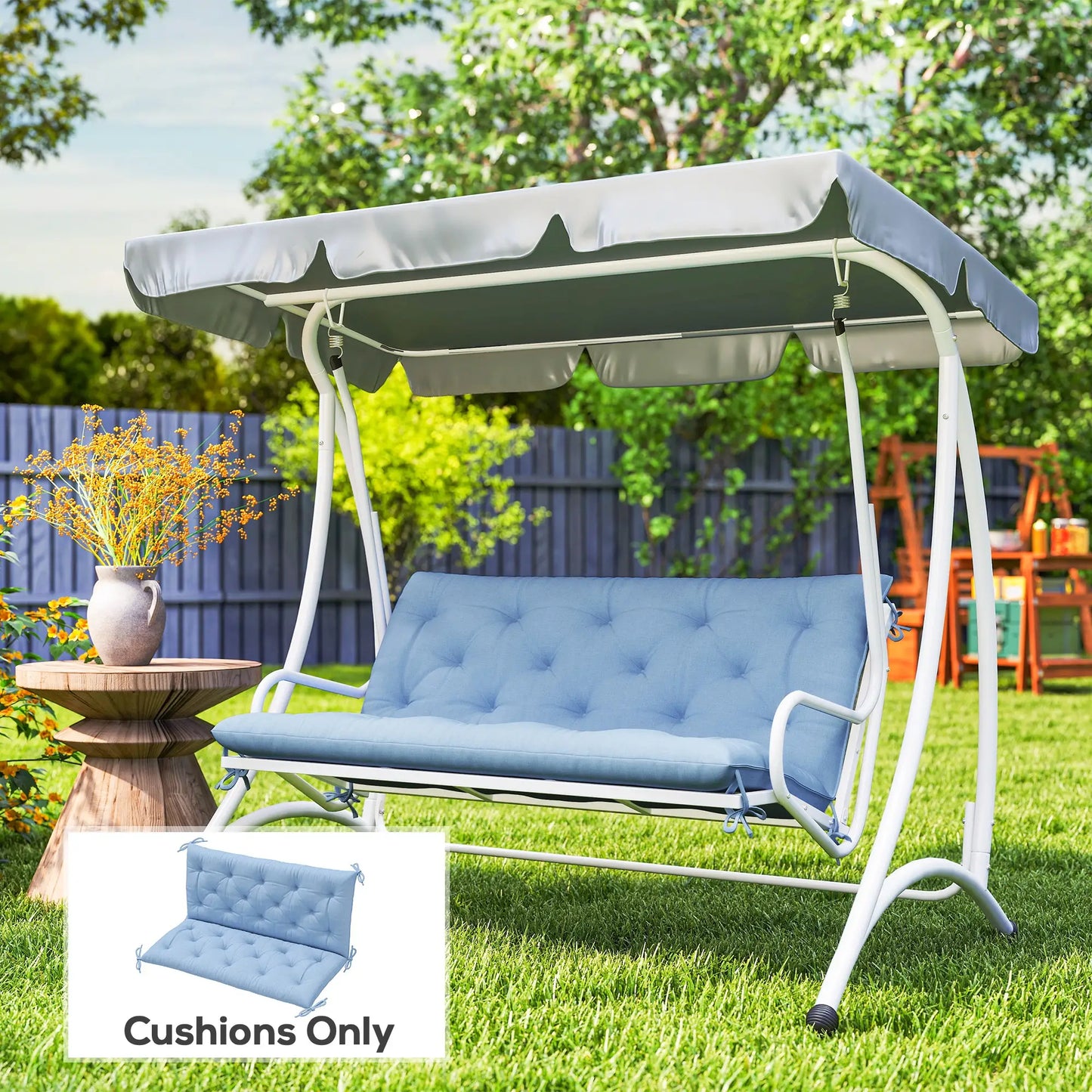 2 Seater Garden Bench Cushion, Thick Outdoor Non-Slip, 47" x 43" x 5", Light Blue Patio Chair Cushions at Gallery Canada