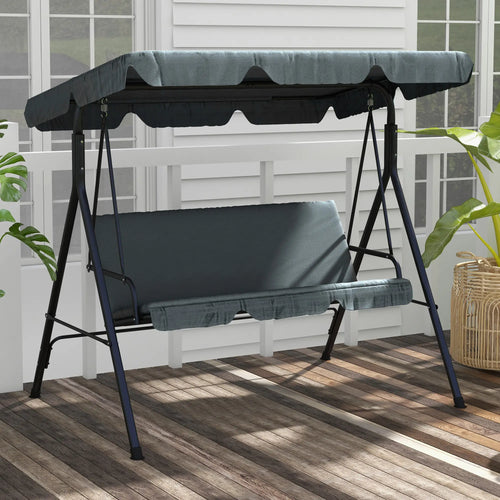 3-Seater Outdoor Porch Swing, Adjustable Canopy, Grey