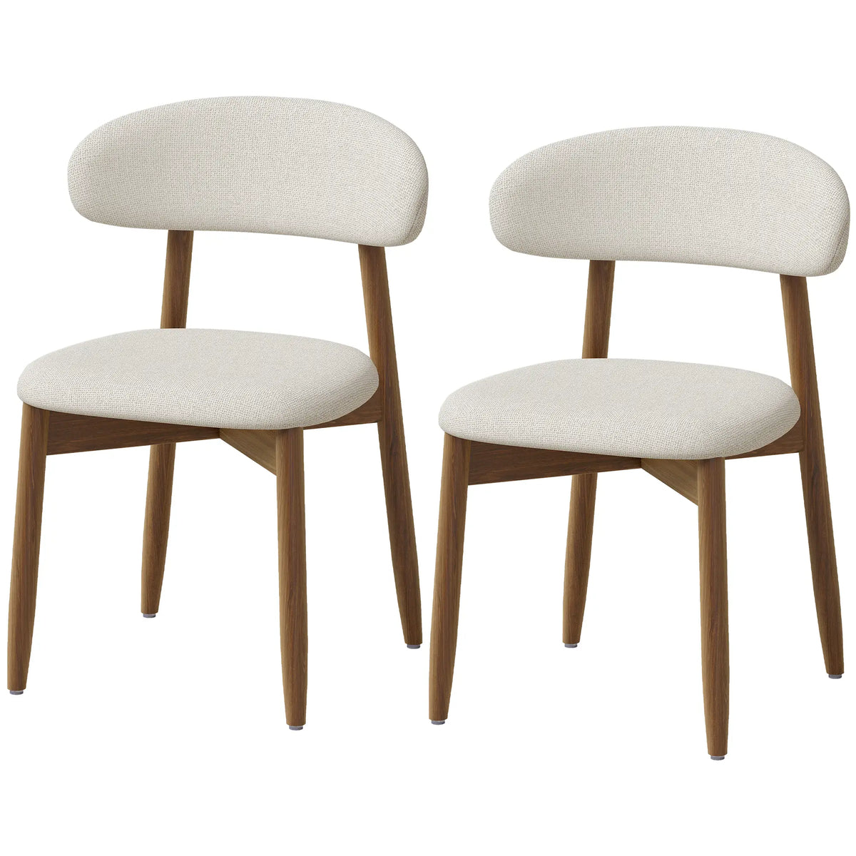 Faux Linen Dining Chairs Set of 2 Cream White Rubberwood Legs, Cream White
