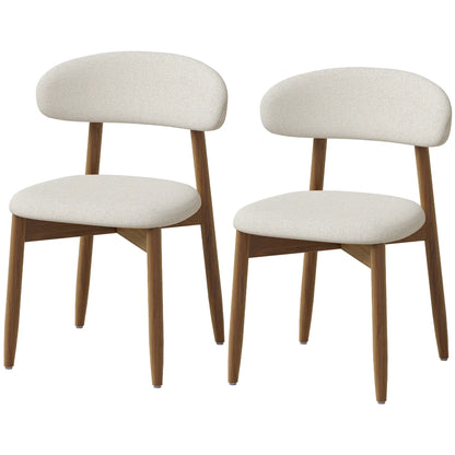Faux Linen Dining Chairs Set of 2 Cream White Rubberwood Legs, Cream White