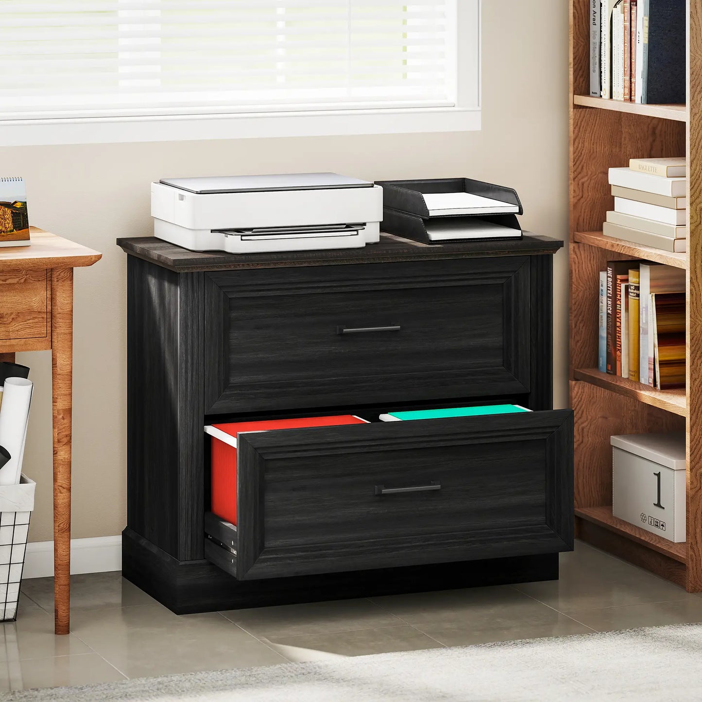 Lateral Filing Cabinet, 2 Silent Drawers, Letter A4 Legal Size, Black Office Cabinets & Cupboards at Gallery Canada