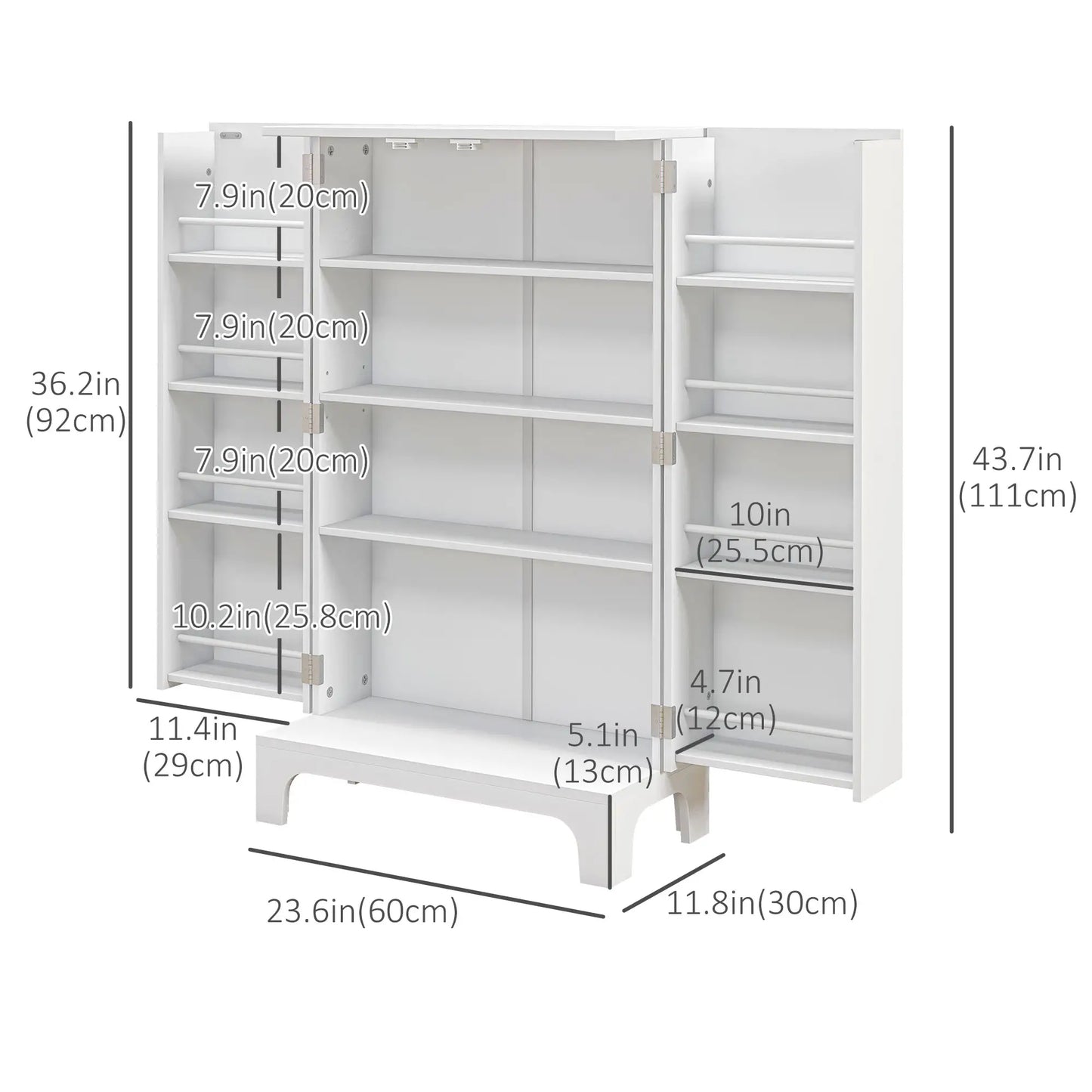 44" Storage Cabinet, 2-Door Kitchen Pantry, 4-Tier Shelving, 8 Spice Racks