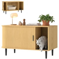 Cabinet pour litière de chat, porte coulissante, tapis de litière, table d'appoint