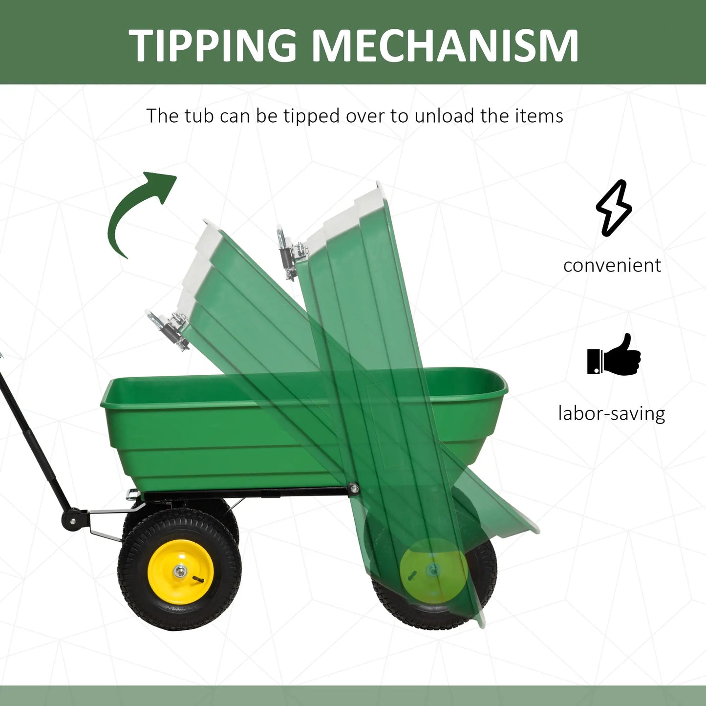 Heavy Duty Garden Dump Cart, 440lbs, Steel Frame, 12" Pneumatic Tires, Green Folding Garden Carts at Gallery Canada
