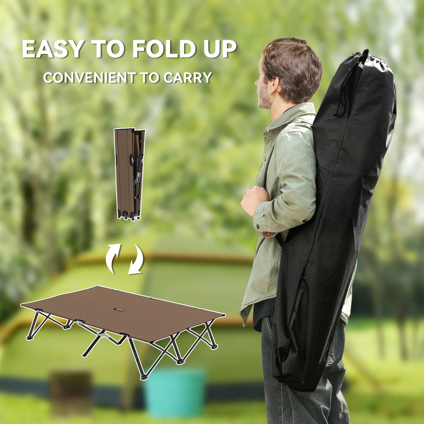 76" Two Person Folding Camping Cot, Portable Military Bed, Khaki Camping Cots at Gallery Canada