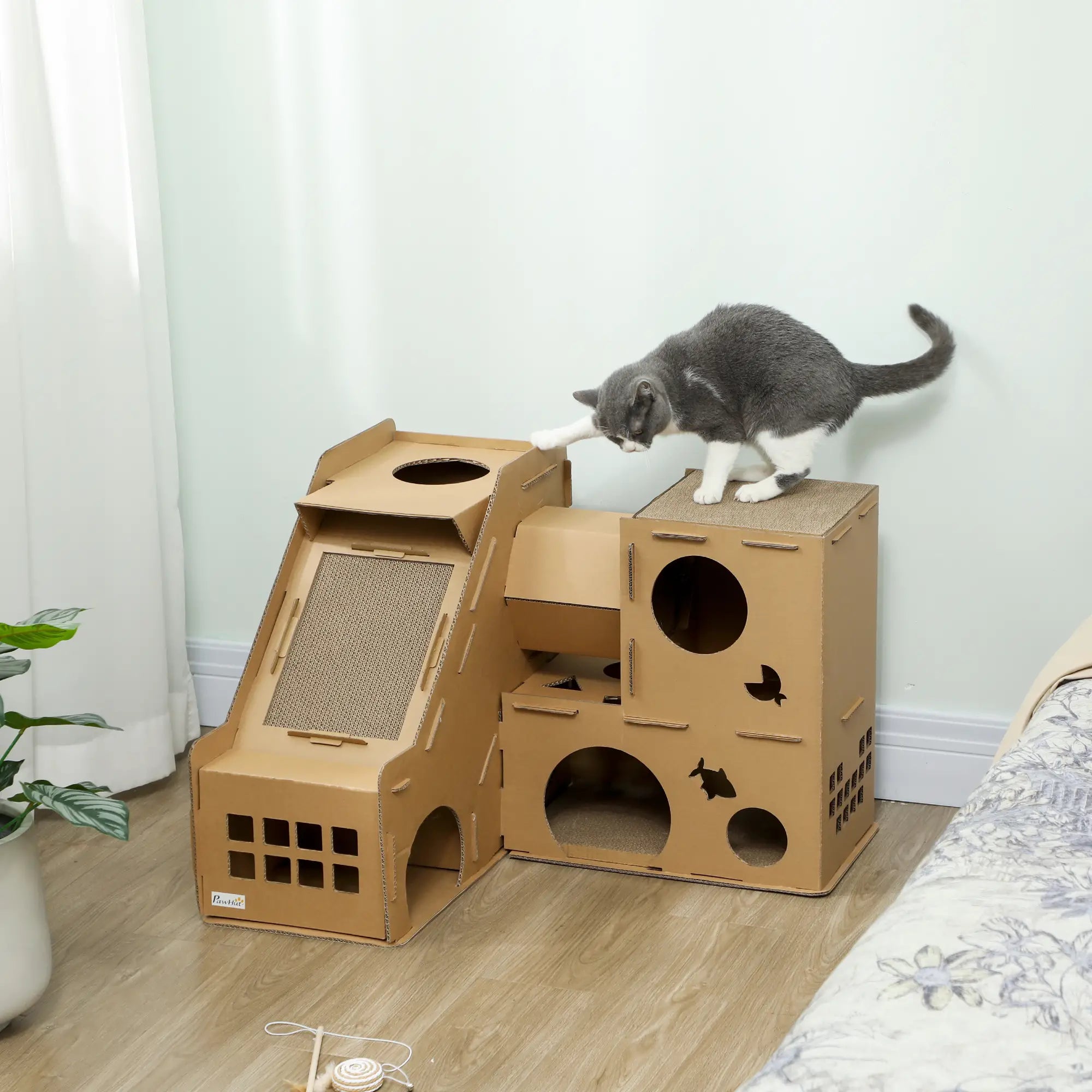 Multi-Level Cardboard Cat House, Corrugated Play Condo with Scratching Pads Cat Posts at Gallery Canada