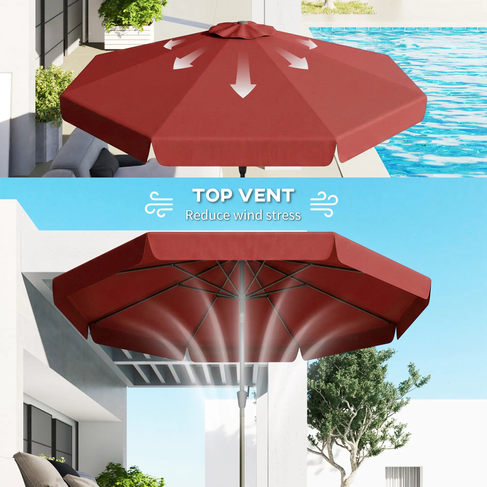 8.5 ft Round Patio Umbrella, Tilt and Crank, Wine Red Sun Umbrellas at Gallery Canada