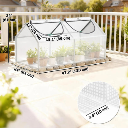 Serre tunnel miniature, 47" x 24" x 24", Cadre en acier Couverture PE, Blanc