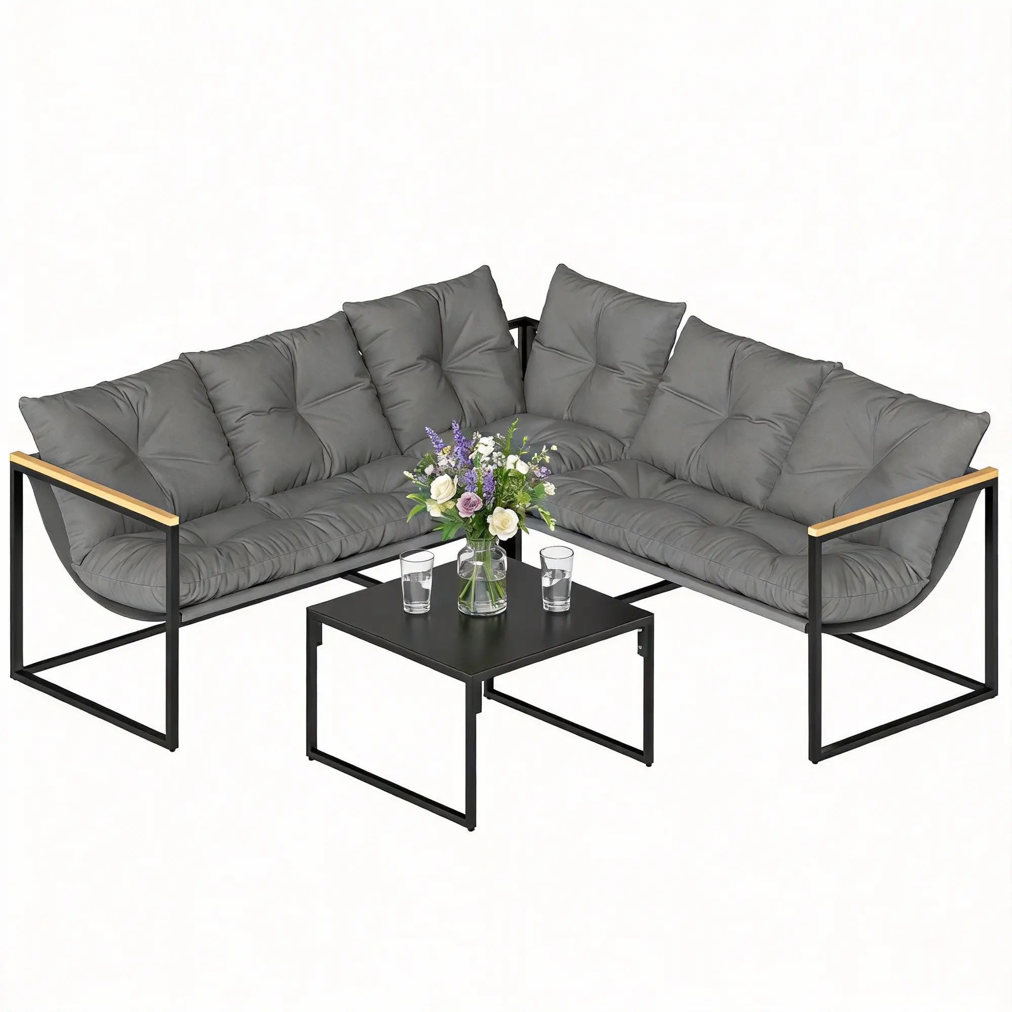 4 Piece Patio Furniture Set With Thick Cushions, Coffee Table, Grey Patio Furniture Sets at Gallery Canada