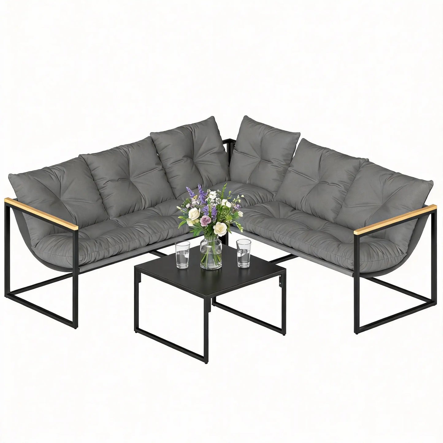 4 Piece Patio Furniture Set With Thick Cushions, Coffee Table, Grey Patio Furniture Sets at Gallery Canada