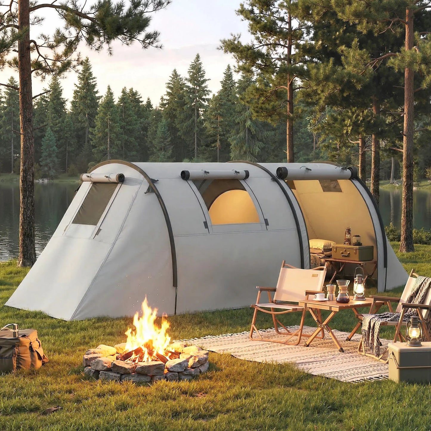 3-4 Person 2 Room Camping Tent 3000mm Waterproof, Grey Camping Tents at Gallery Canada