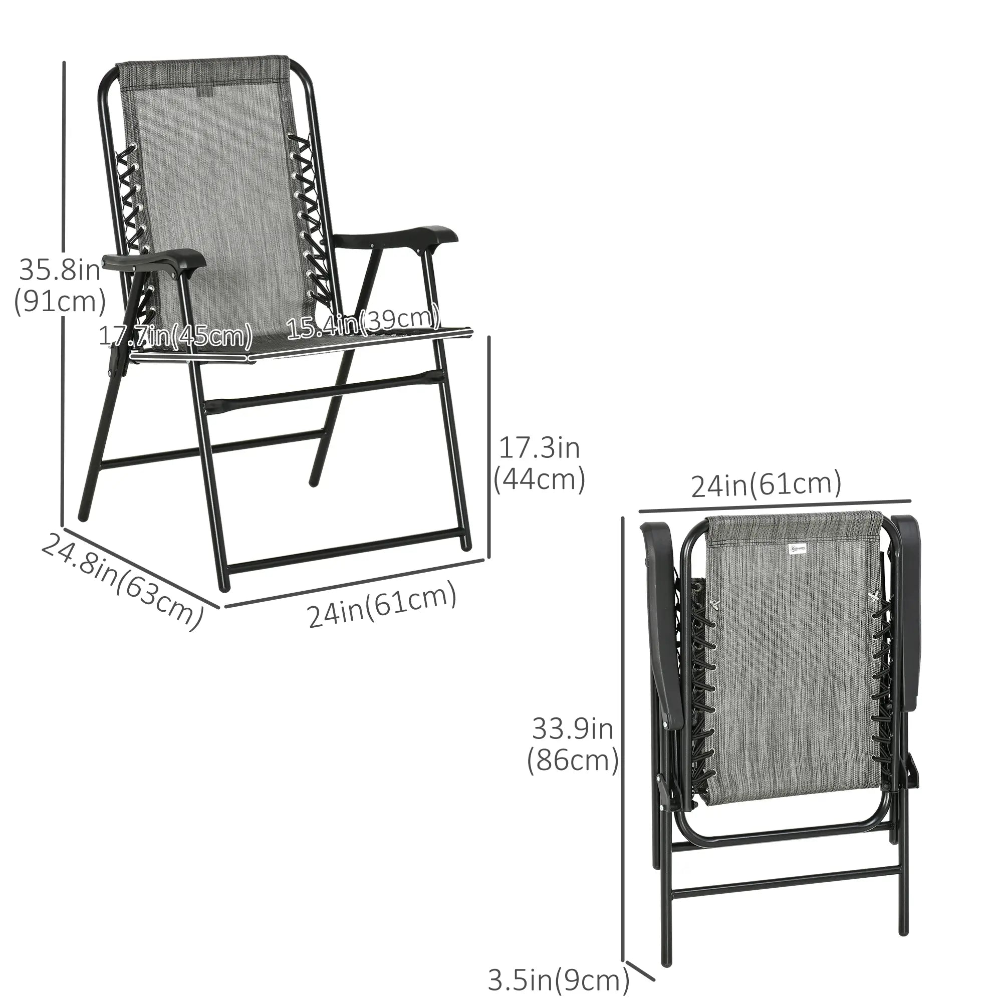 2-Piece Outdoor Folding Chair Set, Portable Camping Chairs with Armrests, Grey Patio Chairs at Gallery Canada