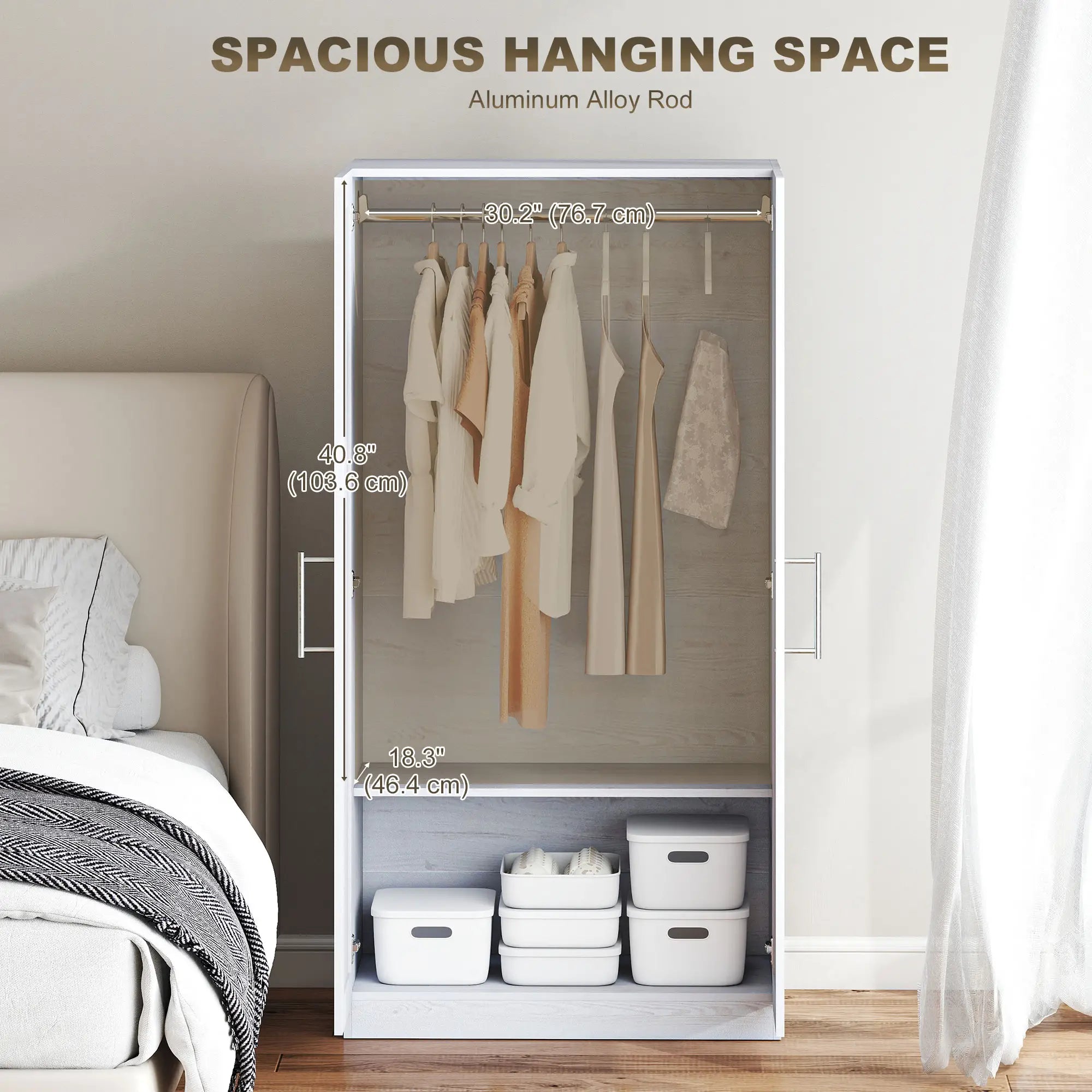 White Wood Effect Wardrobe Cabinet, 2 Doors With Hanging Rod, White Clothing Storage at Gallery Canada