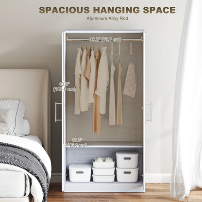 White Wood Effect Wardrobe Cabinet, 2 Doors With Hanging Rod, White Clothing Storage at Gallery Canada