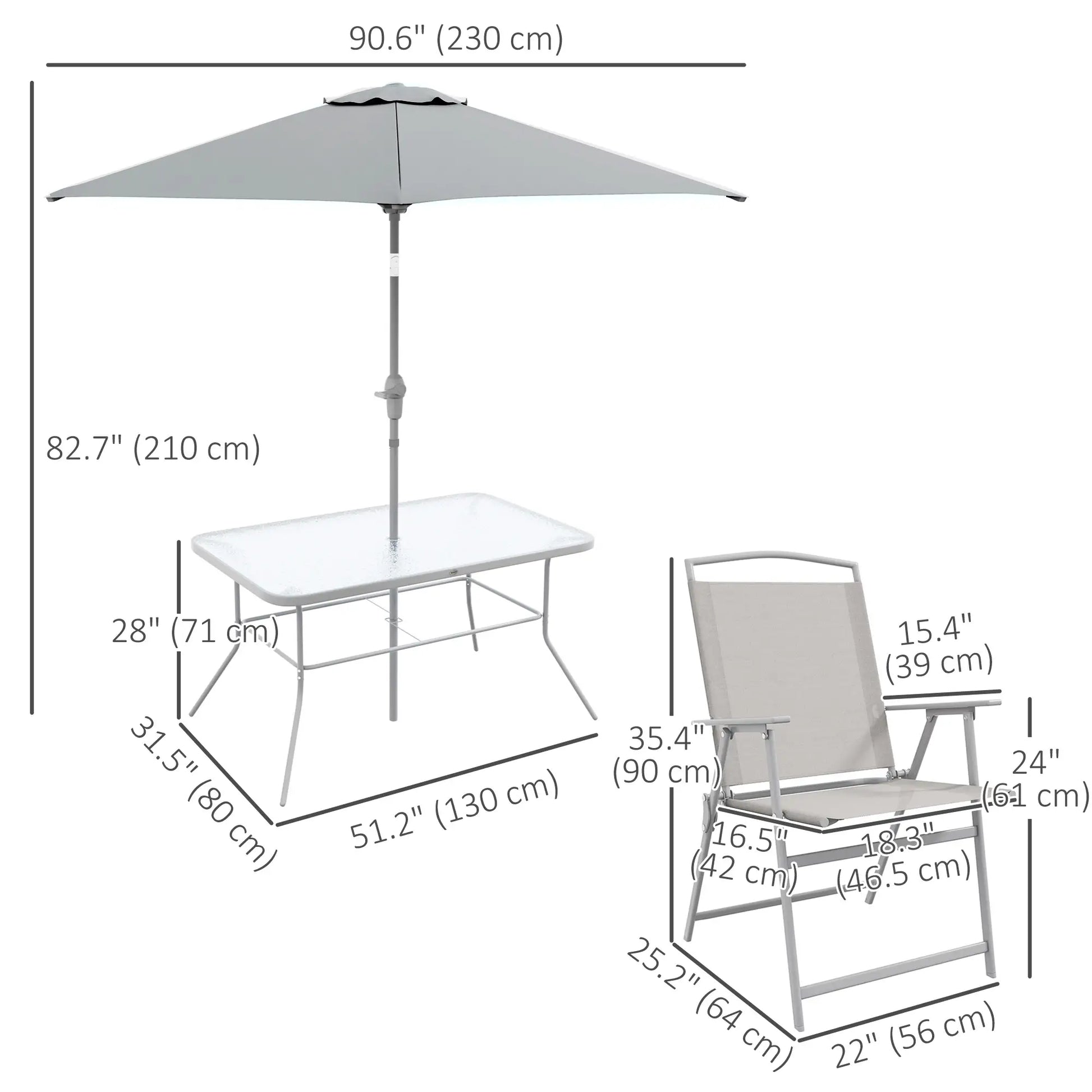 8 Piece Patio Dining Set, 6 Folding Chairs, Rectangle Table, Grey Outdoor Dining Sets at Gallery Canada