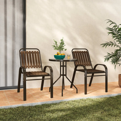 3pc Patio Bistro Set, 2 Stackable Chairs with Glass Table, Outdoor, Dark Brown Bistro Sets at Gallery Canada