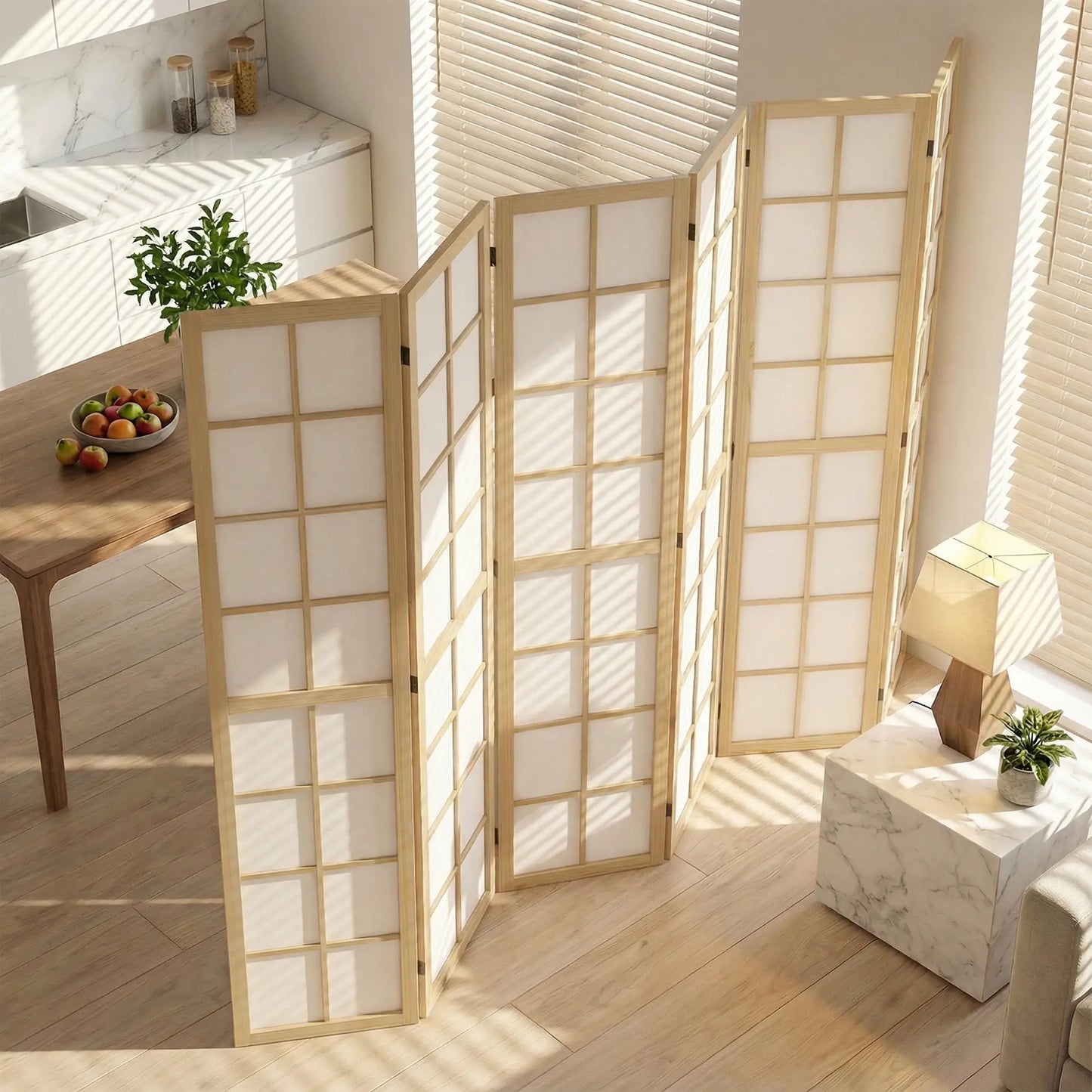 6 Panel Room Divider, 5.6 ft, Natural Wood, Folding Wall Partition Room Dividers at Gallery Canada