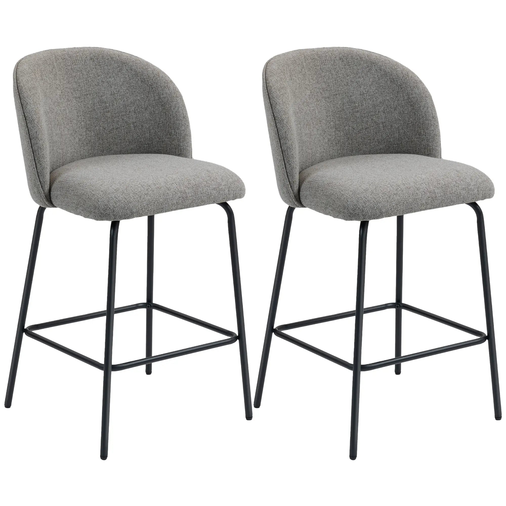 Set of 2 Counter Height Barstools, Upholstered Linen with Backrest, Dark Grey Bar Stools at Gallery Canada