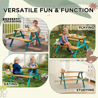Kids Outdoor Table Set Wooden Toddler Picnic Table Benches for 4, Natural Wood Kids Outdoor Furniture at Gallery Canada