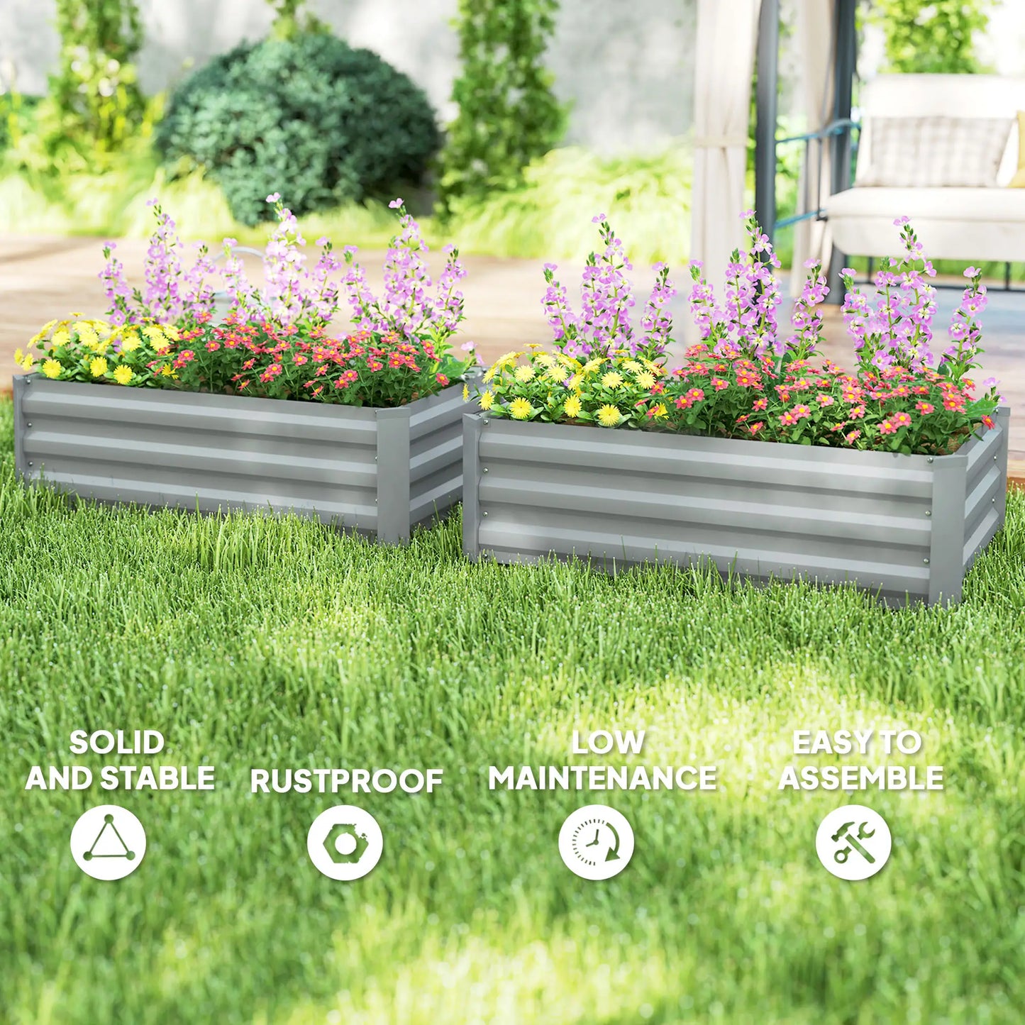 Set of 2 Galvanized Raised Garden Beds, Outdoor Planter Box, Light Grey Raised Garden Beds at Gallery Canada