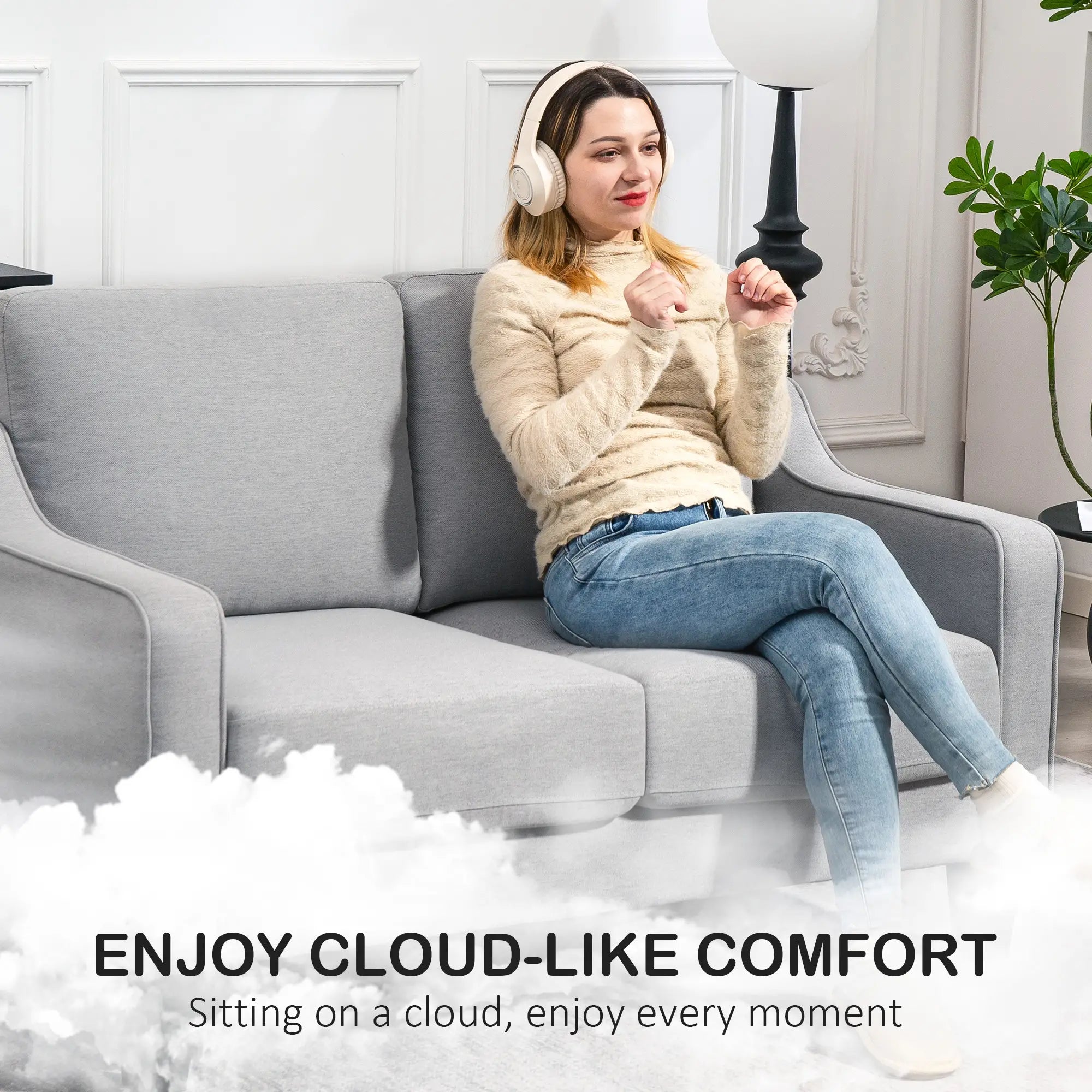 Modern Loveseat Sofa, Pocket Spring, Linen Upholstered, Light Grey 2-Seater Sofas at Gallery Canada