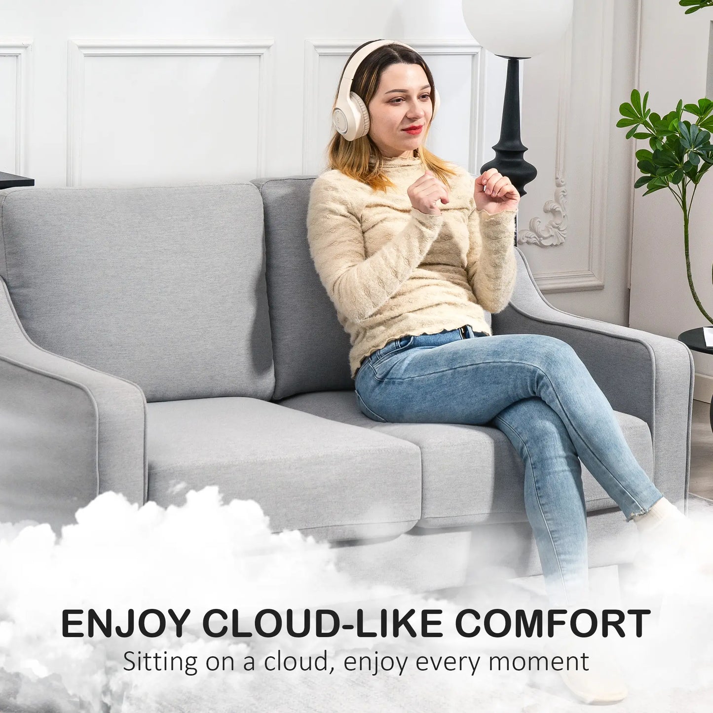 Modern Loveseat Sofa, Pocket Spring, Linen Upholstered, Light Grey 2-Seater Sofas at Gallery Canada